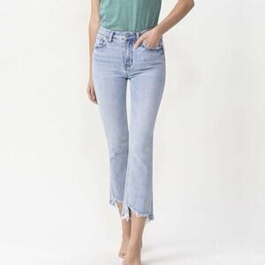 Lovervet by Vervet High Rise Crop Flare Jeans Raw Hem Light Wash Size 25